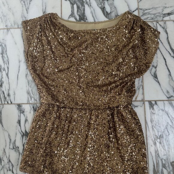 Alice + Olivia Barret Gold Sequin Short Sleeve Cinched Party Top - Picture 3 of 3